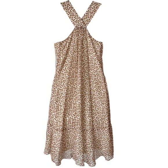 Madewell 1937 Silk Overlay Flowy Dress in Leaf Print - Tan/Ivory - S - Picture 5 of 9